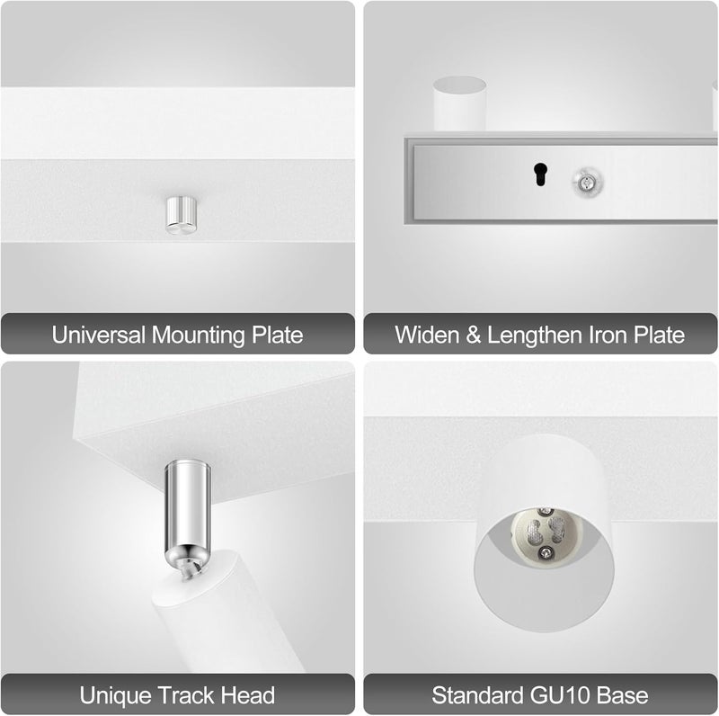 Bricosmocon Plug-in Track Lighting, LED Track Lighting Fixtures Ceiling Kit, 30" White Plug in Wall Light with 14.8ft Cord, 3-Light Ceiling Spotlight,Rotatable Kitchen Light Head for Bedroom Hallway(GU10,NO Bulb) - Image 3